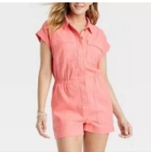 Women's Universal Thread Coral Linen Blend Romper Size 14